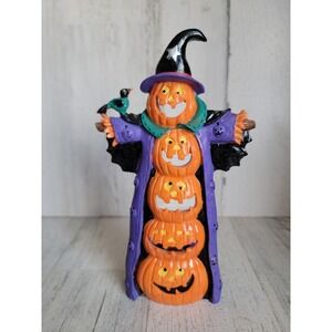 Vintage Halloween pumpkin stack witch candle stick holder home decor